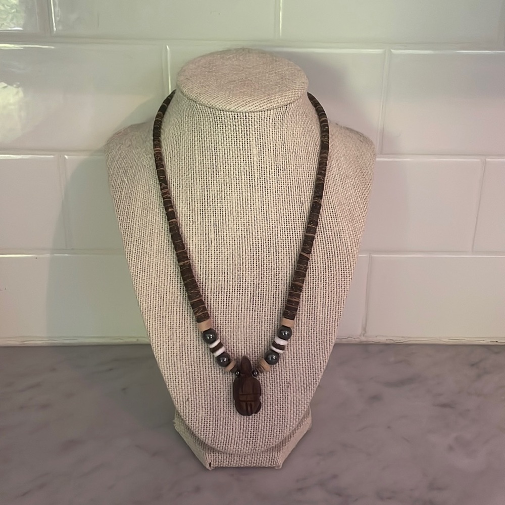Wooden boho turtle necklace.